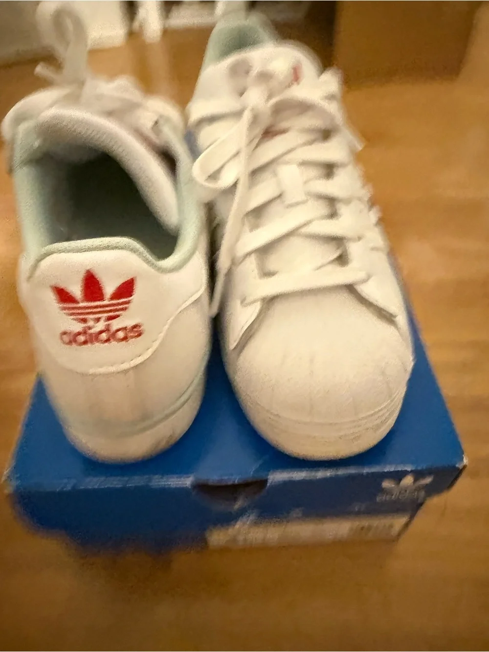 adidas Kids White Sneakers with Red Logo and Light Mint Lining